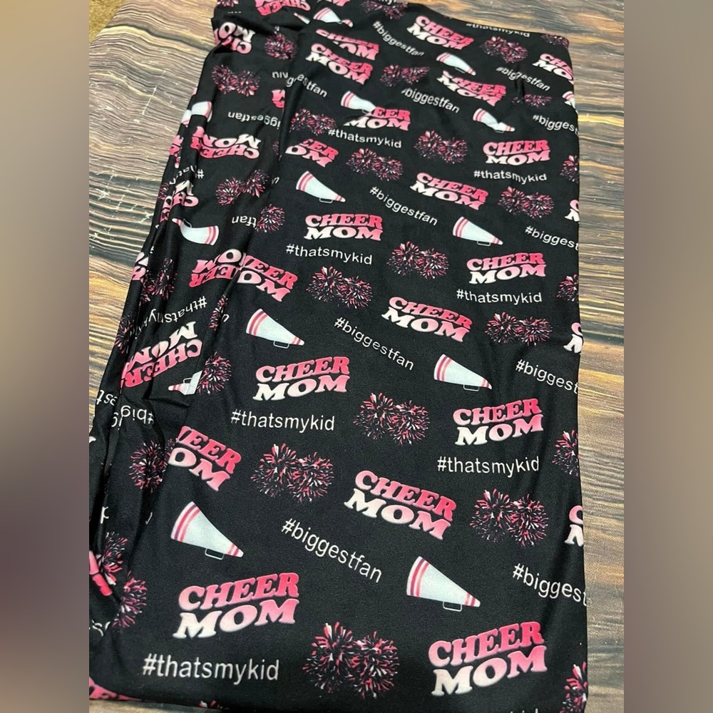 Cheer Mom Black Leggings NEW Yoga Band Waist Plus Size